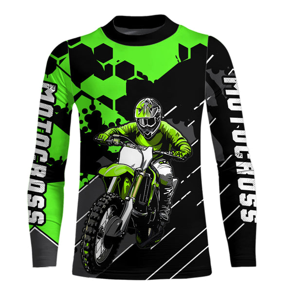 Maxcorners Motocross Racing Jersey Green Upf30+ Motorcycle Dirt Bike Jersey Off-Road Shirt Men Kid Women MT2709