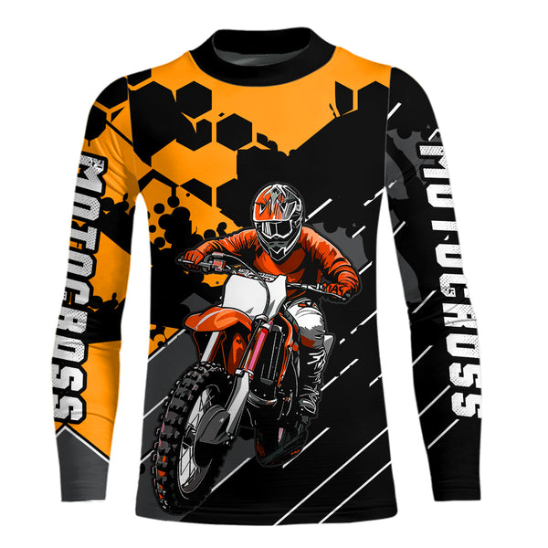 Maxcorners Motocross Racing Jersey Orange Upf30+ Motorcycle Dirt Bike Jersey Off-Road Shirt Men Kid Women MT2709