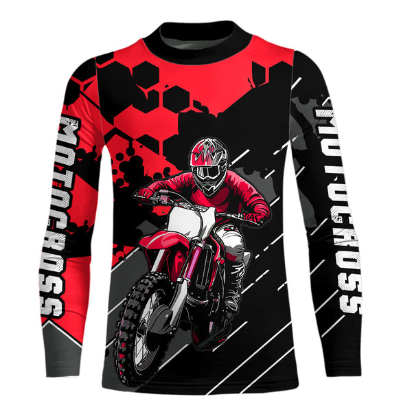 Maxcorners Motocross Racing Jersey Red Upf30+ Motorcycle Dirt Bike Jersey Off-Road Shirt Men Kid Women MT2709