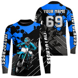 Maxcorners Motocross Racing Jersey Blue Upf30+ Motorcycle Dirt Bike Jersey Off-Road Shirt Men Kid Women MT2709