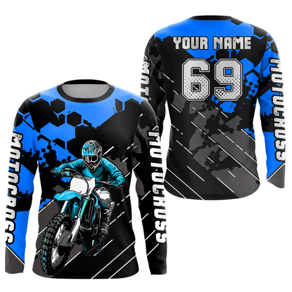 Maxcorners Motocross Racing Jersey Blue Upf30+ Motorcycle Dirt Bike Jersey Off-Road Shirt Men Kid Women MT2709