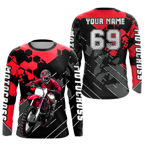 Maxcorners Motocross Racing Jersey Red Upf30+ Motorcycle Dirt Bike Jersey Off-Road Shirt Men Kid Women MT2709
