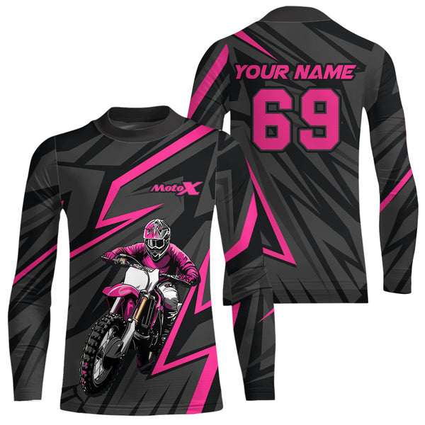 Maxcorners Custom Motocross Racing Jersey Pink Dirt Bike Shirt Kid Men Women Off-road Shirt MT2709