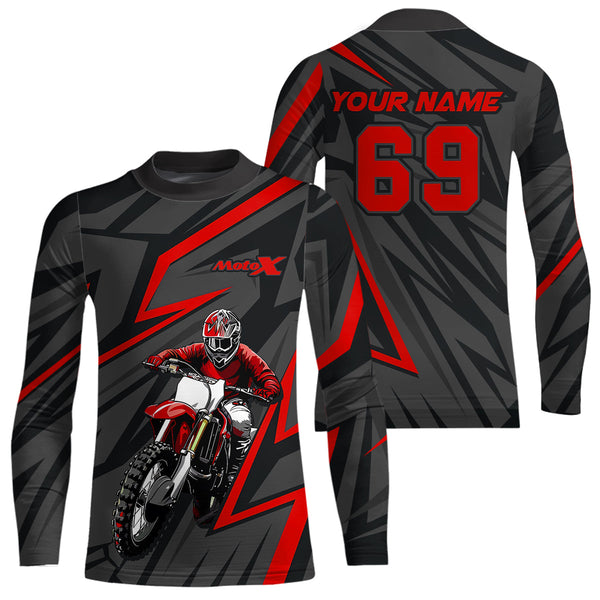 Maxcorners Custom Motocross Racing Jersey Red Dirt Bike Shirt Kid Men Women Off-road Shirt MT2709