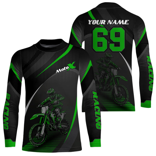 Maxcorners Motocross Racing Jersey Green Dirt Bike Shirt Off-road Riding Jersey Kid Men Women MT2709