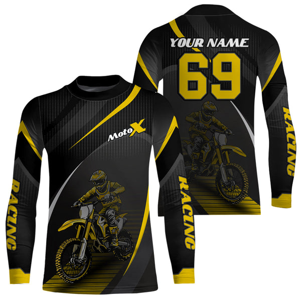Maxcorners Motocross Racing Jersey Yellow Dirt Bike Shirt Off-road Riding Jersey Kid Men Women MT2709