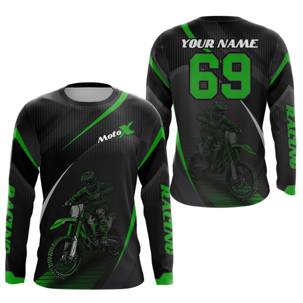 Maxcorners Motocross Racing Jersey Green Dirt Bike Shirt Off-road Riding Jersey Kid Men Women MT2709