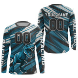 Maxcorners Dinosaur Motocross Jersey Custom Blue Dirt Bike Shirts for Men Kid Women Upf30+ LM2809