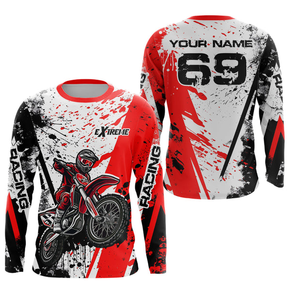 Maxcorners Dirt Bike Motocross Racing Jersey Red Upf30+ Motorcycle Shirt For Kid Men Women MT2709