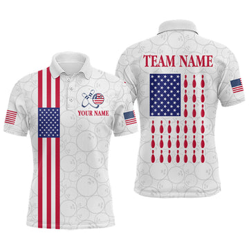 Maxcorners Patriotic Bowling Shirt for Men Women Team Custom White Bowling Polo & 1/4 Zip Shirt