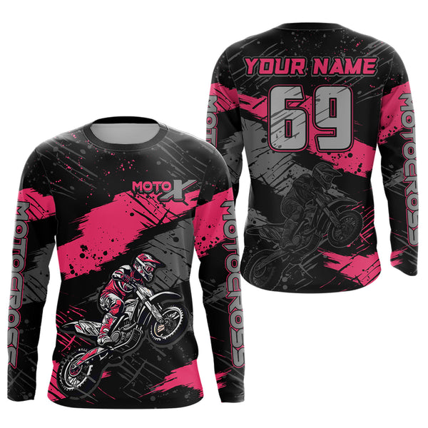 Maxcorners Motocross Racing Off-road Jersey Pink Dirt Bike Riding Shirt For Men Kid Women MT2709