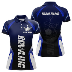 Maxcorners Custom Blue Bowling Shirt for Men Women Team Bowling Jerseys Polo 1/4 Zip LM1506