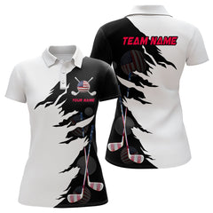 Maxcorners Crack Patriotic Golf Polo Shirt Custom American Flag Golf Polo For Women Golf Shirt