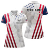 Maxcorners Custom US Patriotic Golf Pattern Polo Shirt American Flag Golf Polo for Women