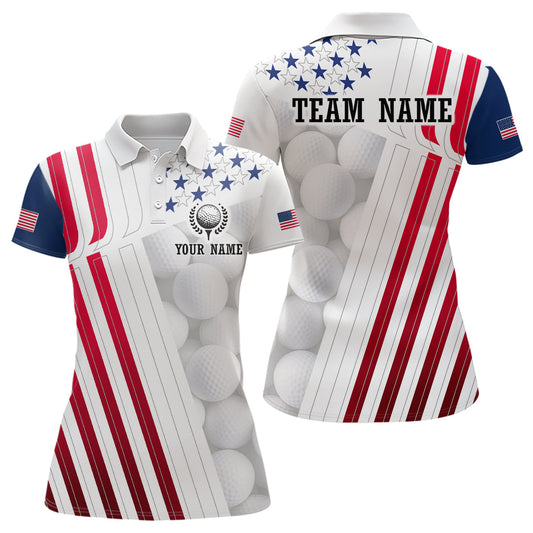Maxcorners Custom US Patriotic Golf Pattern Polo Shirt American Flag Golf Polo for Women