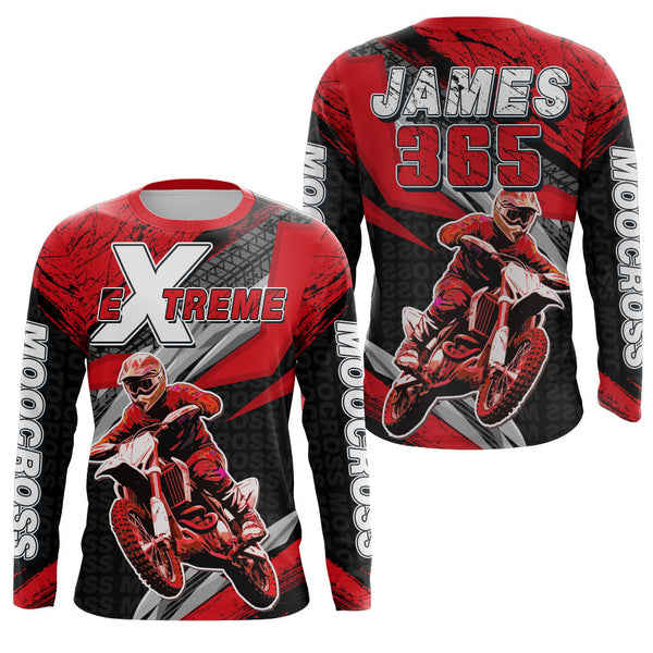 Maxcorners Motocross Racing Jersey Upf30+ Custom Dirt Bike Shirt Men Women Kid Red Off-Road MT2809