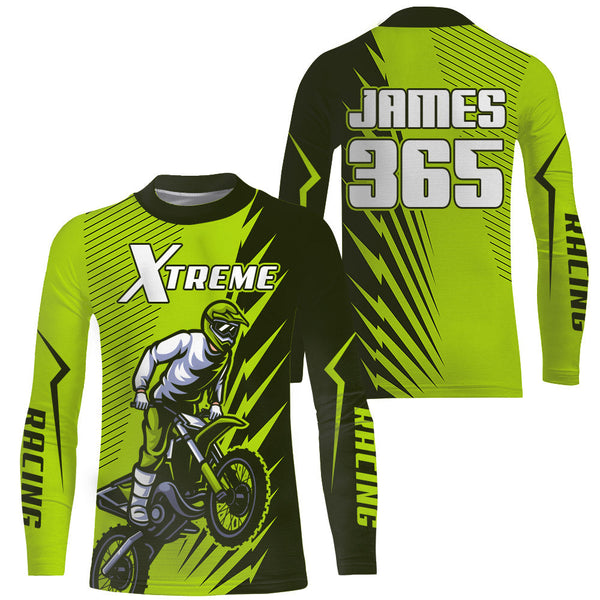 Maxcorners Green Motocross Racing Jersey Upf30+ Dirt Bike Shirt Motorcycle Men Kid Women XM176 MT2809