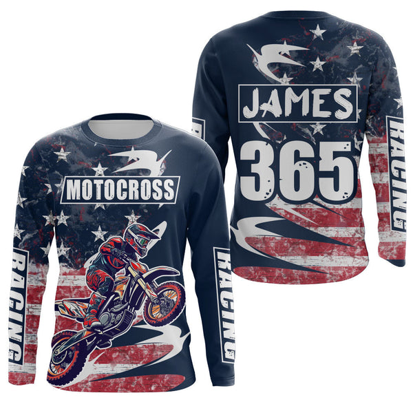 Maxcorners Motocross Jersey UPF30+ American Flag Dirt Bike Racing Adult&Kid Off-Road Motorcycle Shirt LM2809