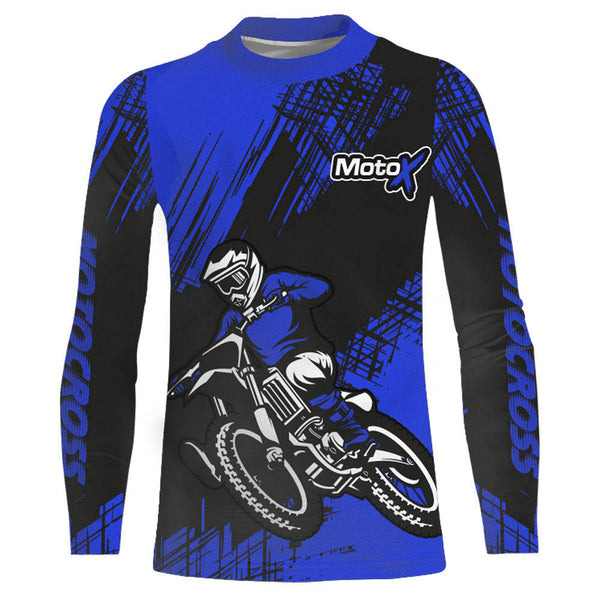 Maxcorners Blue Motocross Racing Jersey Men Kid Upf30+ Dirt Bike Off-Road Shirt MX Jersey MT2809