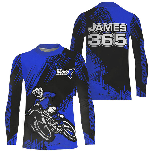 Maxcorners Blue Motocross Racing Jersey Men Kid Upf30+ Dirt Bike Off-Road Shirt MX Jersey MT2809