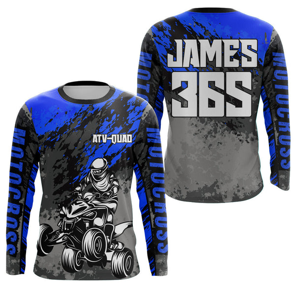 Maxcorners Custom ATV Motocross Jersey Blue Upf30+ Quad Bike Off-Road Jersey Men Kid ATV Riding LM2809