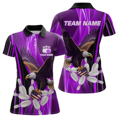 Maxcorners Custom Purple Eagle Bowling Shirt for Men Women Team Bowling Polo Shirts & 1/4 Zip LM2504