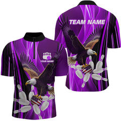 Maxcorners Custom Purple Eagle Bowling Shirt for Men Women Team Bowling Polo Shirts & 1/4 Zip LM2504