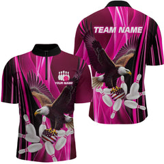 Maxcorners Custom Pink Eagle Bowling Shirt for Men Women Team Bowling Polo Shirts & 1/4 Zip LM2504
