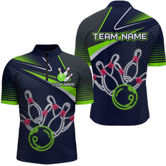 Maxcorners Custom Green&Blue Bowling Shirts for Men Women Team Bowling Polo & 1/4 Zip Shirt LM1008