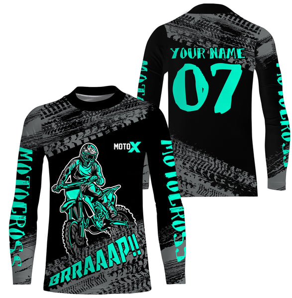 Maxcorners Motocross Jersey Kid Men Dirt Bike Racing Shirt Upf30+ Off-road Motorcycle Jersey Turquoise MT2809