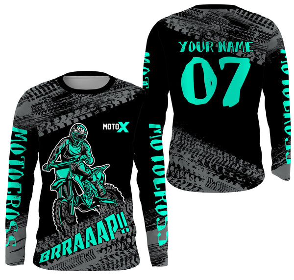 Maxcorners Motocross Jersey Kid Men Dirt Bike Racing Shirt Upf30+ Off-road Motorcycle Jersey Turquoise MT2809