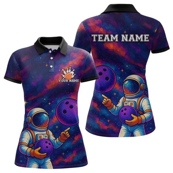 Maxcorners Astronaut Bowling Shirts for Women Men Team Custom Galaxy Bowling Polo and 1/4 Zip LM2110