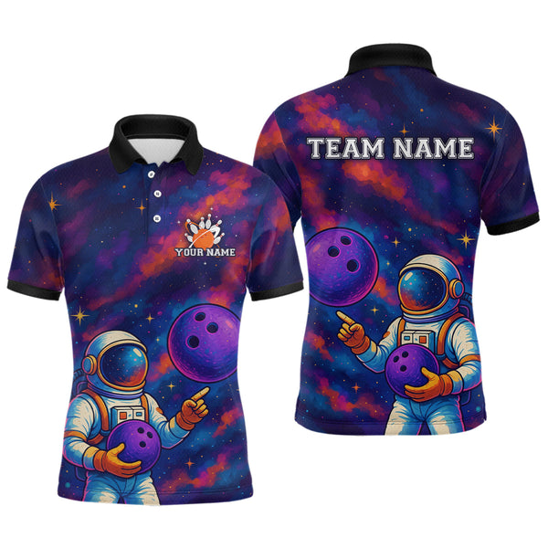 Maxcorners Astronaut Bowling Shirts for Women Men Team Custom Galaxy Bowling Polo and 1/4 Zip LM2110