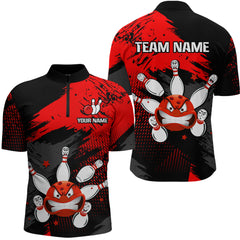 Maxcorners Red Bowling Shirt Custom Bowling Jersey Men Women Team Bowling Polo 1/4 Zip Shirt