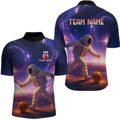 Maxcorners Custom Astronaut Bowling Shirts for Men Women Team Bowling Polo & Quarter Zip Shirts LM1008