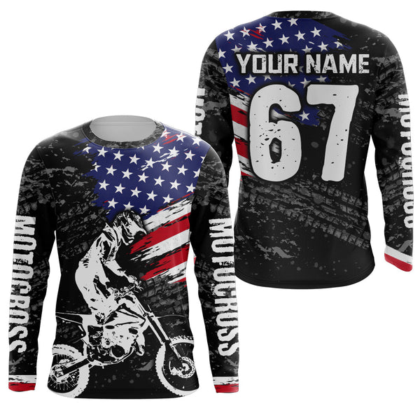 Maxcorners American Flag Motocross Jersey UPF30+ Patriotic Dirt Bike Racing Shirt Adult Youth Off-road LM2809
