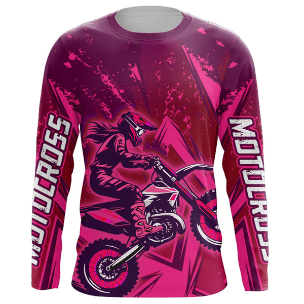 Maxcorners Pink Motocross Racing Jersey Women Kid Men UV Protective Youth Adult Dirt Bike Shirt XM270 MT2809