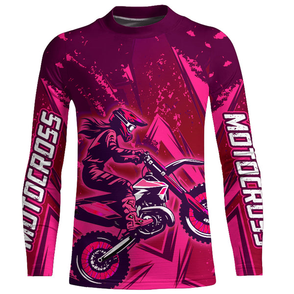 Maxcorners Pink Motocross Racing Jersey Women Kid Men UV Protective Youth Adult Dirt Bike Shirt XM270 MT2809
