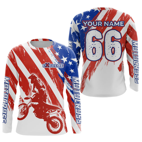 Maxcorners Custom American Flag Motocross Jersey Dirt Bike Racing Shirts for Men Kid Women LM2809