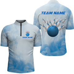 Maxcorners Blue Smoke Bowling Shirts for Women Men Team Custom Bowling Jerseys for Bowlers MT3107