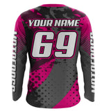 Maxcorners Pink Motocross Racing Jersey For Women Girl Kid Upf30+ MX Off-Road Dirt Bike Shirt MT2709