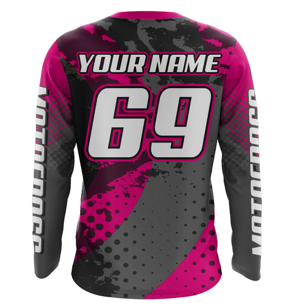 Maxcorners Pink Motocross Racing Jersey For Women Girl Kid Upf30+ MX Off-Road Dirt Bike Shirt MT2709
