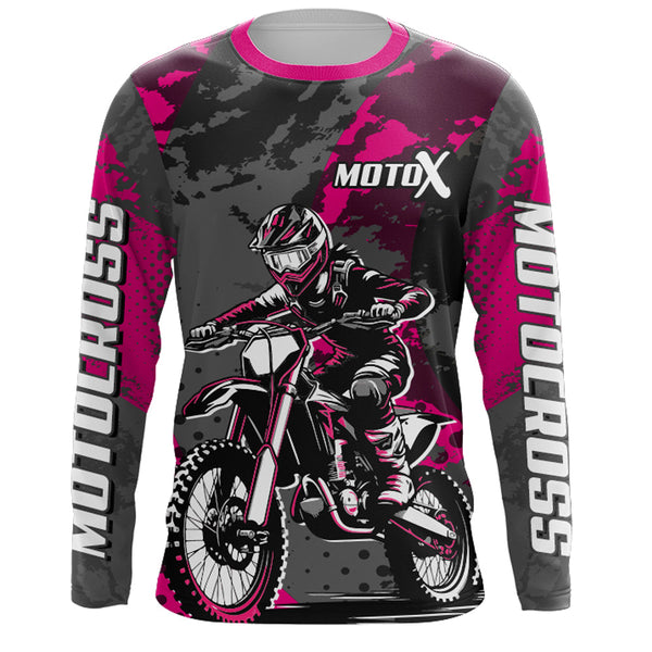 Maxcorners Pink Motocross Racing Jersey For Women Girl Kid Upf30+ MX Off-Road Dirt Bike Shirt MT2709