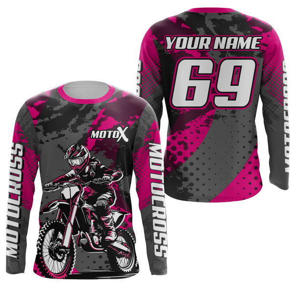 Maxcorners Pink Motocross Racing Jersey For Women Girl Kid Upf30+ MX Off-Road Dirt Bike Shirt MT2709