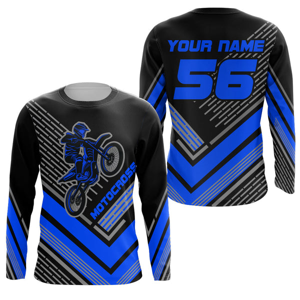 Maxcorners Motocross Racing Jersey Blue Custom Dirt Bike Motorcycle Shirt For Kid Men Women MT2709