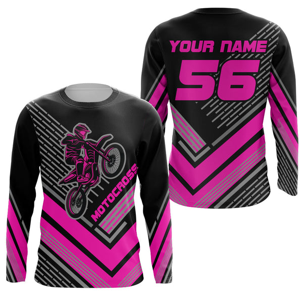 Maxcorners Motocross Racing Jersey Pink Custom Dirt Bike Motorcycle Shirt For Kid Men Women MT2709