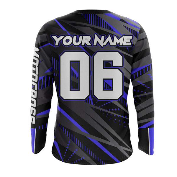 Maxcorners Blue Motocross Racing Jersey Kid Women Men Upf30+ Youth Dirt Bike Off-Road Shirt MT2809
