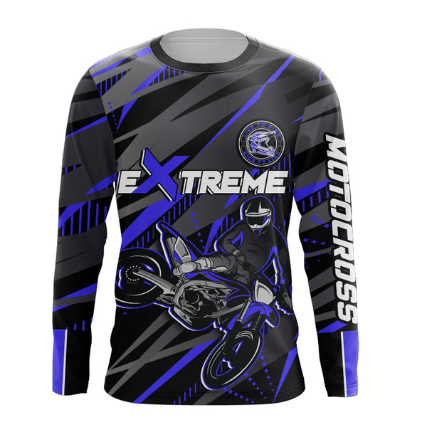 Maxcorners Blue Motocross Racing Jersey Kid Women Men Upf30+ Youth Dirt Bike Off-Road Shirt MT2809
