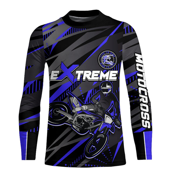 Maxcorners Blue Motocross Racing Jersey Kid Women Men Upf30+ Youth Dirt Bike Off-Road Shirt MT2809