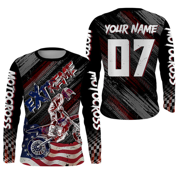 Maxcorners American Flag Motocross Jersey UPF30+ Youth Dirt Bike Shirt Patriotic Extreme MX Racing Shirt LM2809